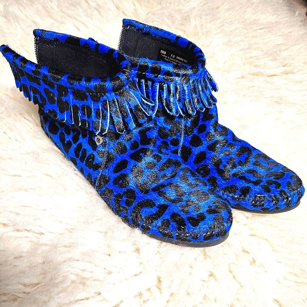 Minnetonka Rare Leopard Calf Hair Driving Moccasins Boot booties